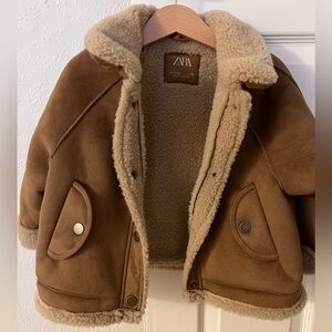 Zara Kids Tan Shearling Puffer Jacket